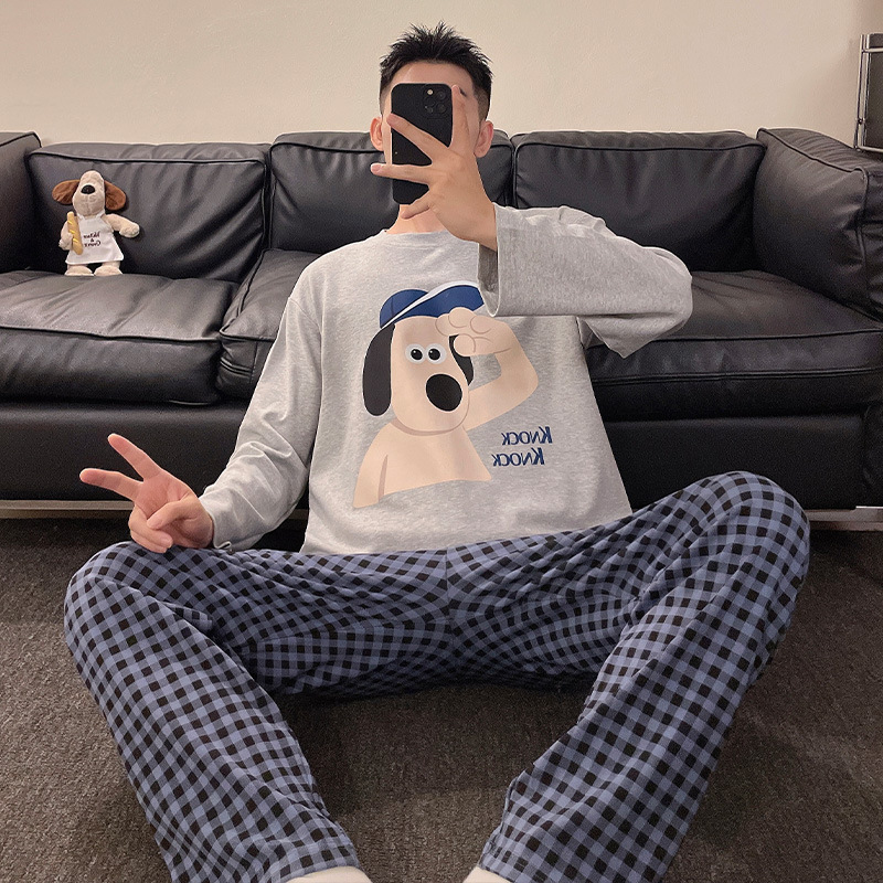 Korean Style Men's Pajamas Spring and Autum 2025 New Long-Sleeved Cartoon Teenagers Home Clothes Loose Casual Suits for Men