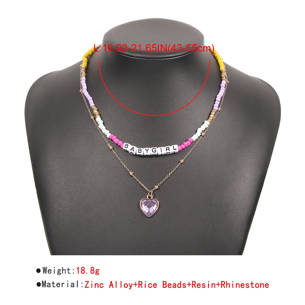 N9458 European And American Elegant Handmade Beaded Necklace Personalized Fashion Love Pendant Necklace Diamond-embedded Creative Clavicle Chain display picture 4