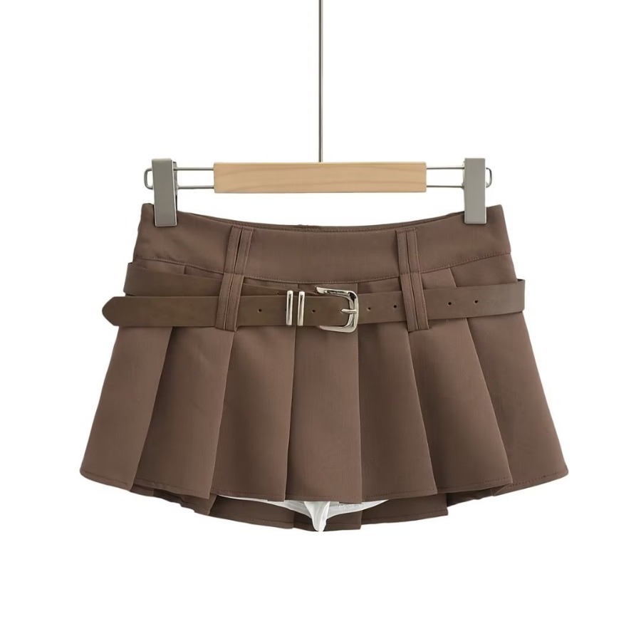 Falda plisada estilo colegial para mujer con cinturón antifugas_voghion.com