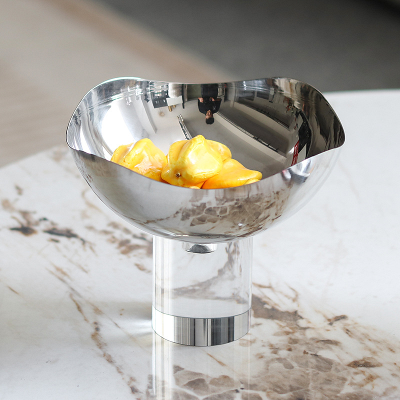 现代艺术轻奢水晶圆柱底座不规则金属果盘摆件样板间酒店家居饰品