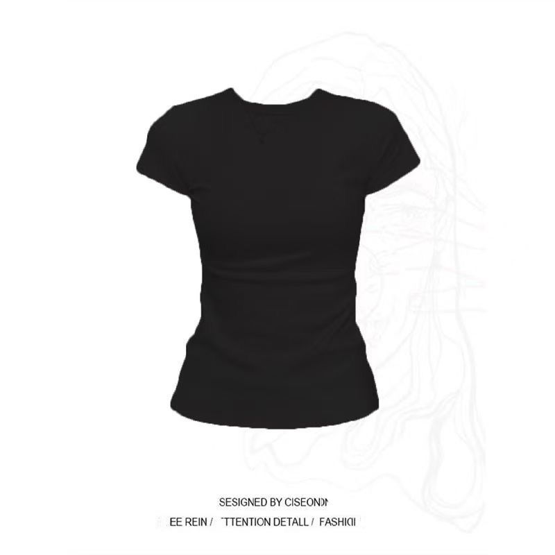 クロスボーダー在庫半袖Tシャツレディース夏韓国風スウィートガール無地スリムフィットピュアデザイアトップス直販|undefined