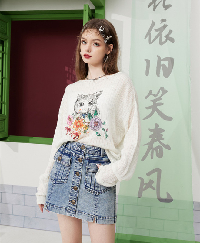 妖精的口袋猫咪白色罩衫针织衫2025秋冬季新款外搭轻薄款宽松上衣|undefined