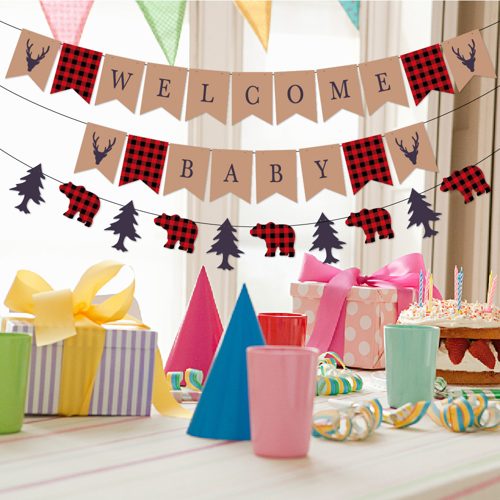 Nuevo bebé cumpleaños decoración tire bandera selva registro bienvenida bebé fiesta decoración bienvenida bebé tire bandera
