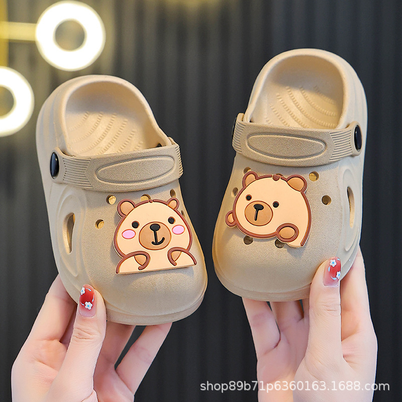 Children's Slippers for Boys and Girls, Closed-Toe, for Bathing, Indoor and Outdoor Use, Baby Non-Slip Clogs, Cartoon Bear Design, Can Be Worn Outside