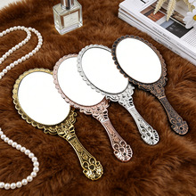 新款复古花纹镜大号电镀玫瑰金高清化妆镜手持镜子便携随身梳妆镜