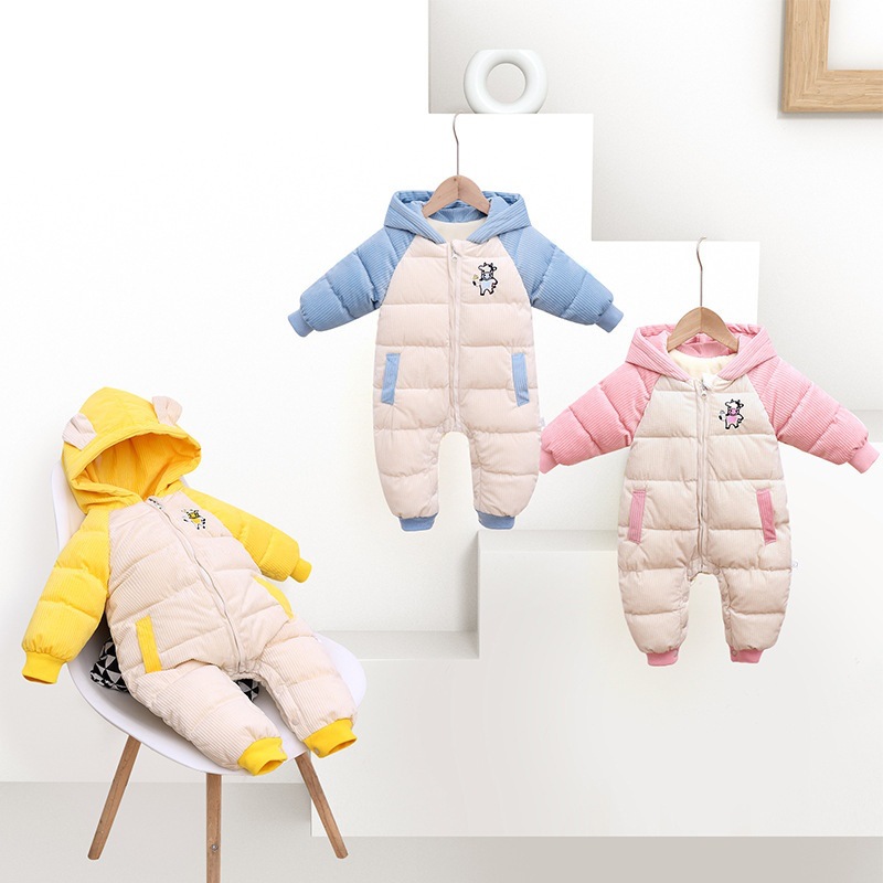 Nuevo mono infantil niños y niñas bebé más terciopelo engrosado abajo ropa de algodón acolchado recién nacido ropa de invierno