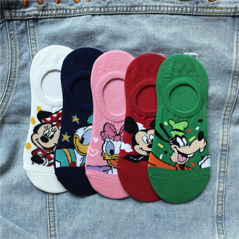 Thin Silicone Anti-slip Shallow Socks for Children Ins Korean Wave European and American Couple Personalized Cartoon Mickey Minnie Boat Socks