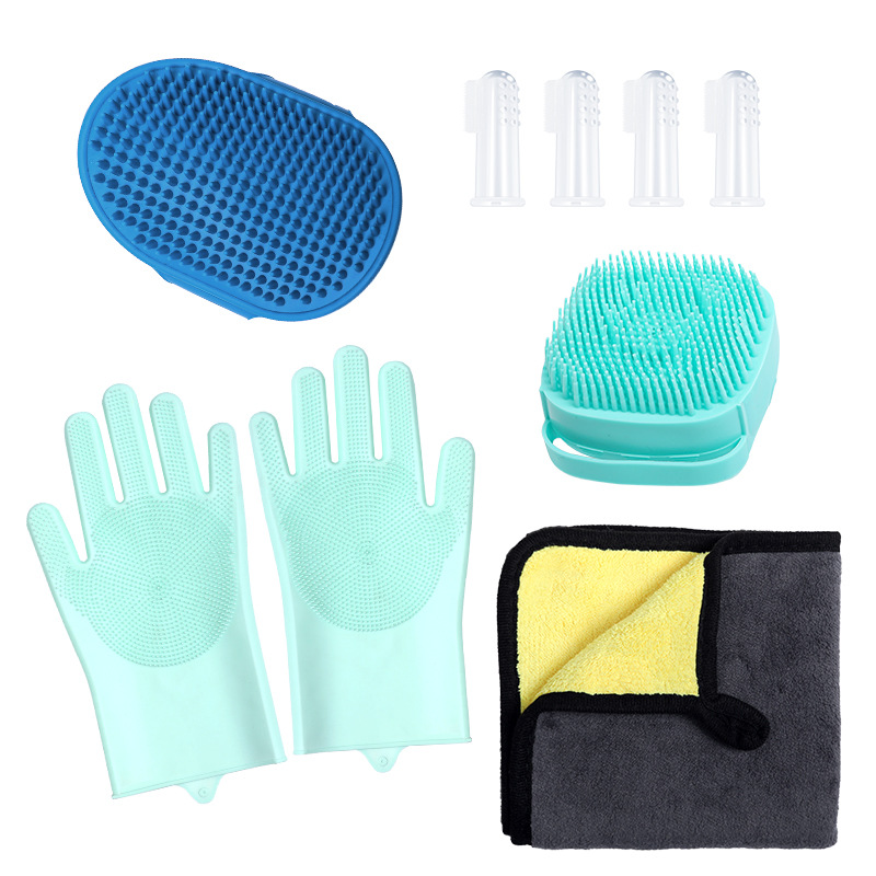 Amazon bate set de baño guantes cepillo para perros cepillo anti-atraqueo mascotas limpias herramientas de belleza para gatos y perros