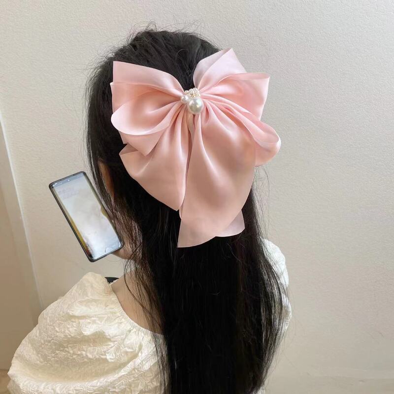 クロスボーダーの髪飾りの大きいサイズのレトロな長いリボンのヘアピンの多色の三角タオルの赤いリボンのスプリングクリップ|undefined