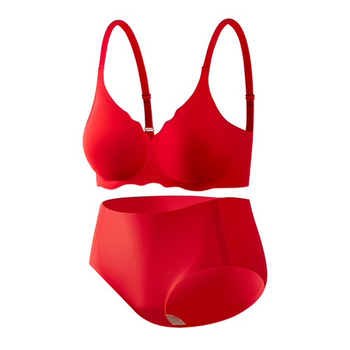 Soft support zodiac year festive wedding bright red underwear set removable inner cup back buckle push-up bra