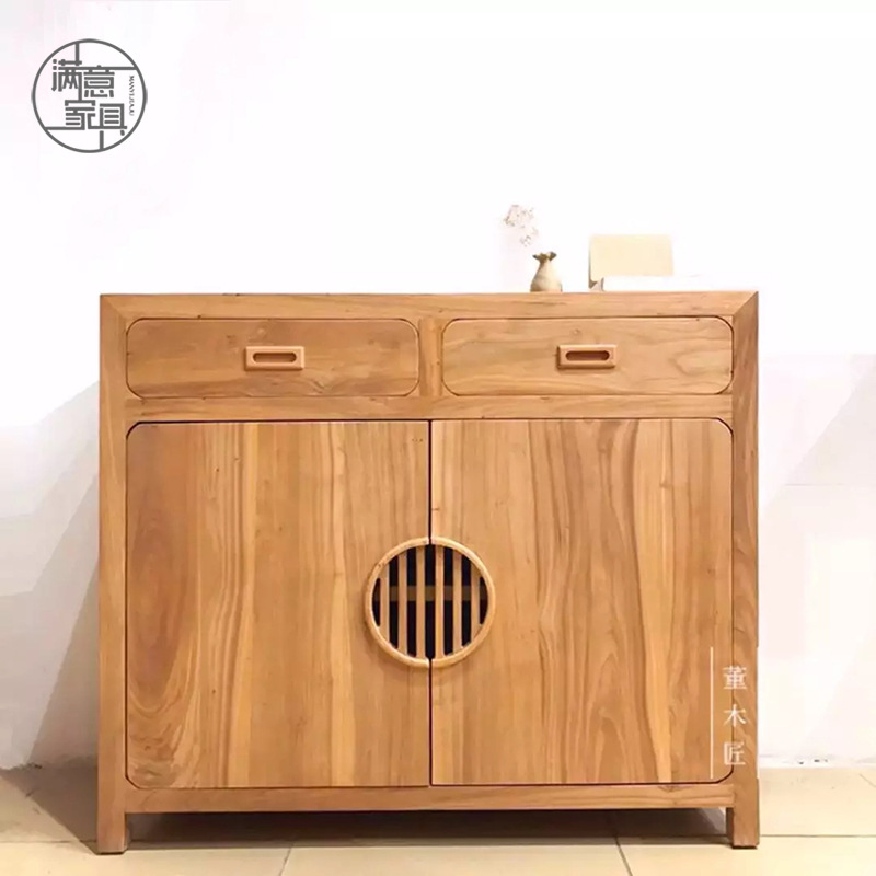 Old Elm New Chinese Style Paint-Free Entrance Cabinet Modern Zen Foyer Cabinet Solid Wood Sideboard Simple Storage Tea Cabinet