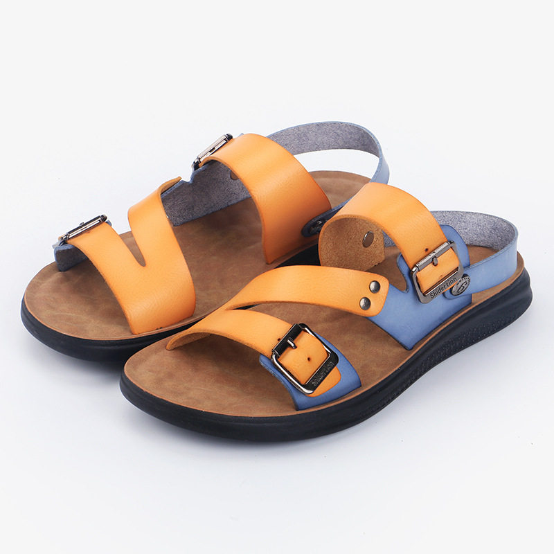 Dép sandal nam cỡ lớn hở ngón đi biển thoáng khí — Vàng Xanh lam, Đen trắng