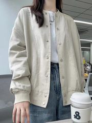 初秋灯芯绒拼接棒球服外套女春秋美式复古设计感宽松休闲夹克上衣