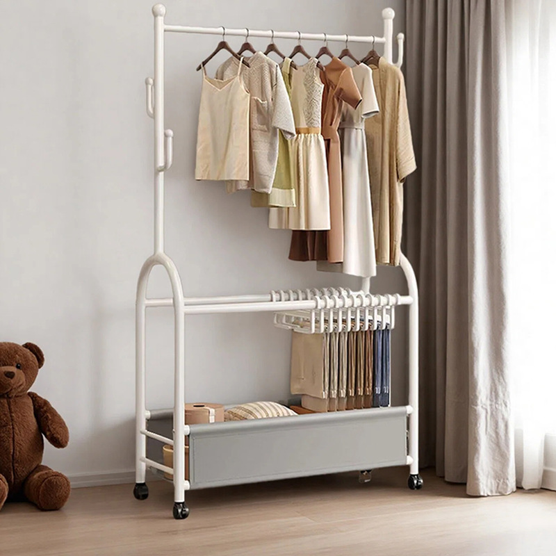 Clothes Rack Floor-Standing Bedroom Clothes Rack Children's Home Indoor Mobile Light Luxury Clothes Drying Rack Multi-Functional Storage Storage Clothes and Hats