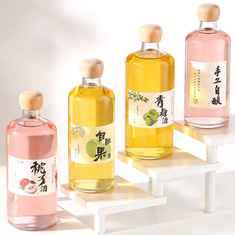 厂家直销圆形透明玻璃瓶果酒分装瓶自酿杨梅酒大容量带盖密封空瓶