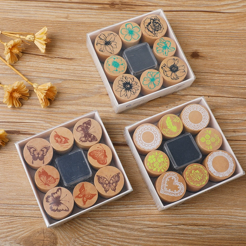 Креативный деревянный цилиндр печать костюм Бабочка танец Цветок номер серия дневник альбом DIY ручной счет штамп 3 варианта
