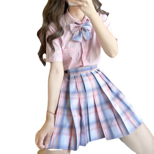 Jk  uniform grid female Japanese college wind pleated skirt Pleated Mini Skirts