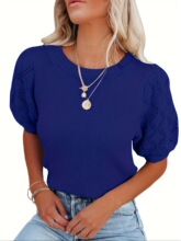 R 44661 Solid Color Ribbed Short Sleeve Top ��ɫ�_�y����