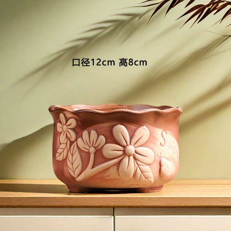 Qunseng maceta de flores de cerámica doméstica maceta de cerámica gruesa de gran calibre maceta de cerámica verde bandeja de flores al por mayor de precios especiales