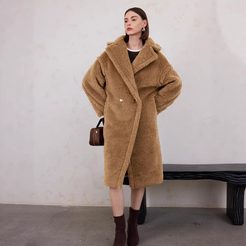 2025 Autumn/Winter New Teddy Bear Thickened Mid-Length Women's Classic Warm Coat Oversized Fur Non-Bulky Jacket