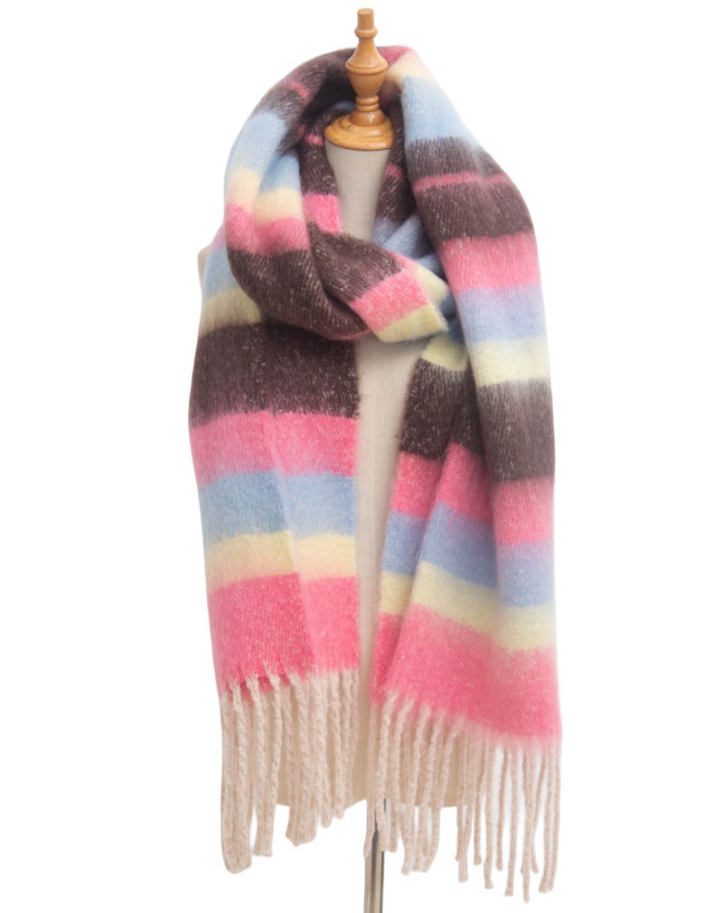 770g Weight Scarf Classification Daily Occasion Polyester Material Stripe Pattern Autumn&Winter Season Women's Gender Tassel Design Casual, Simple Style Style Women's Casual Simple Style Stripe Polyester Tassel Scarf 11
