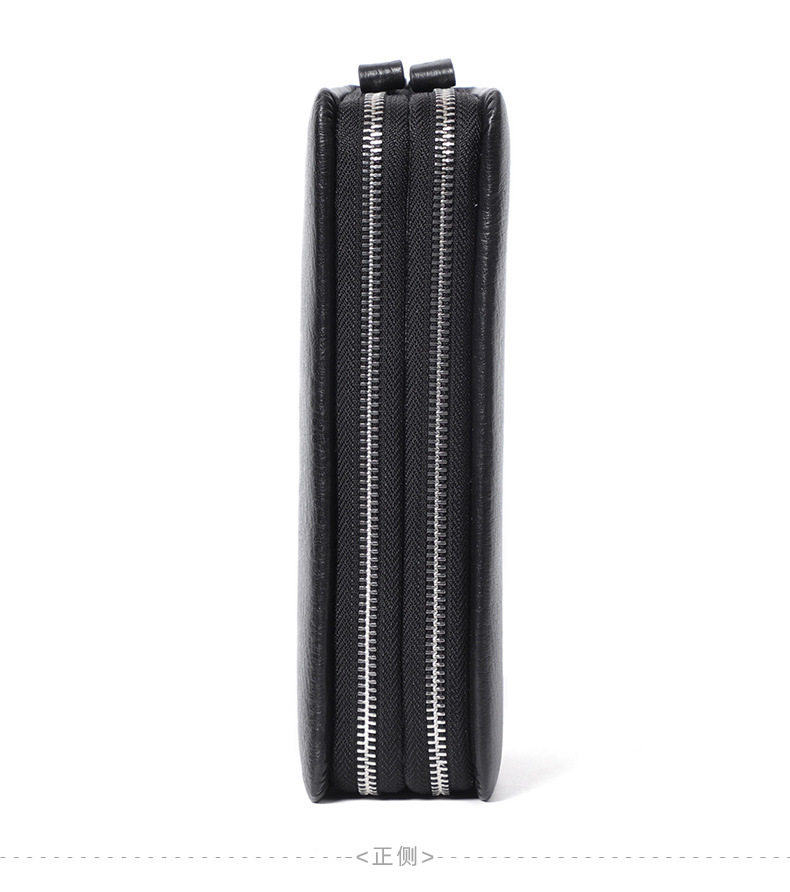 Ví nam dài da thật họa tiết da đà điểu, khóa kéo đôi, nhiều ngăn đựng thẻ, 21×4,5×11 cm — Màu đen hoa văn đà điểu cỡ nhỏ, Mẫu đà điểu đen cỡ vừa chi tiết 20
