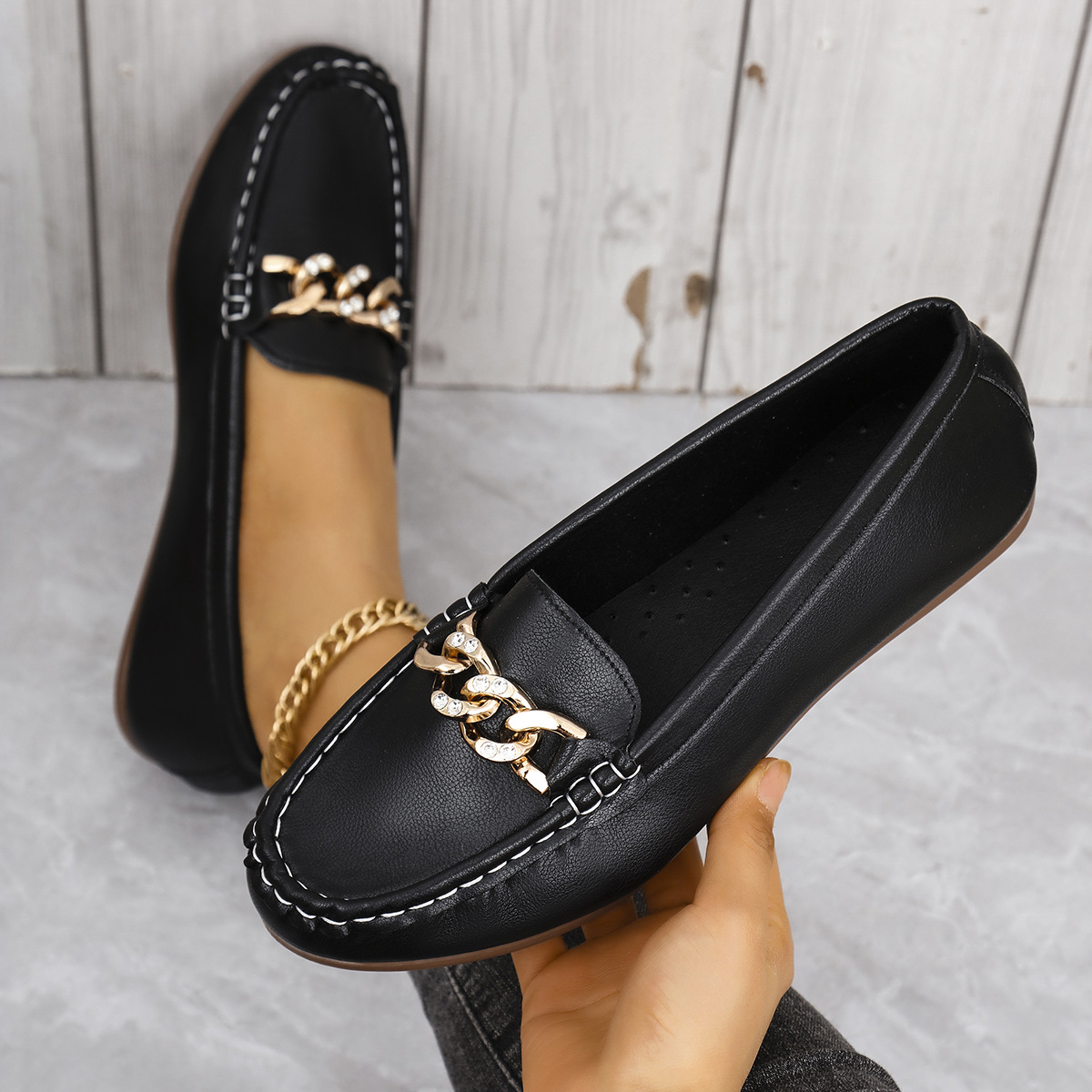 Mocasines Planos para Mujer de Cuero Artificial para Banquetes