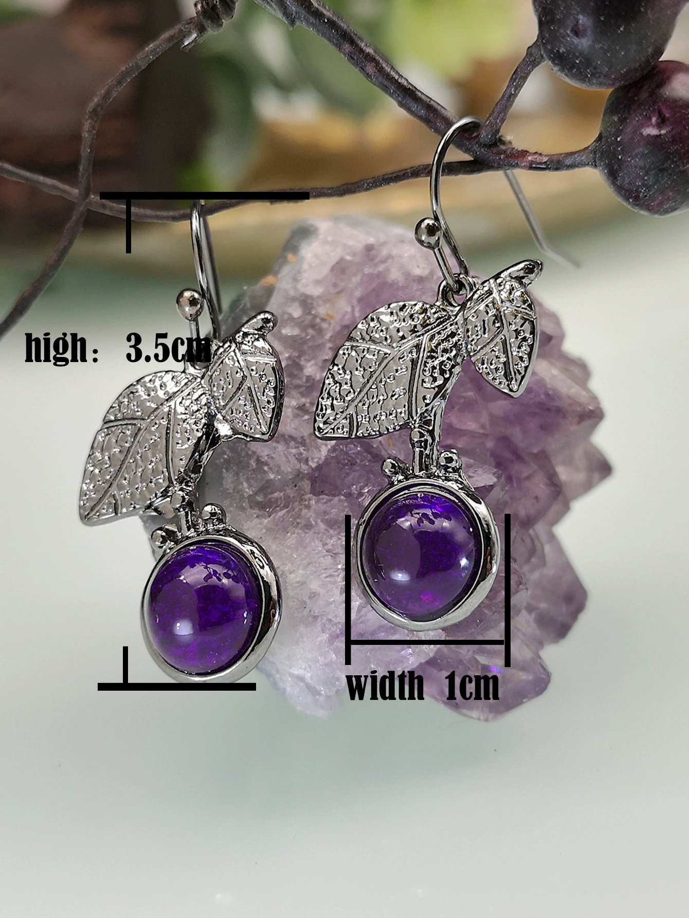 美裕 Retro organic crystal earings with amethyst, universal earrings, simple and elegant design, light luxury style