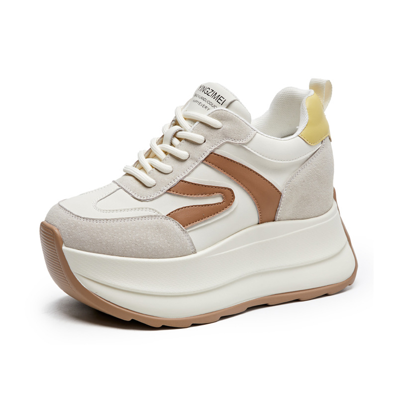 Giày sneaker nữ đế dày tăng chiều cao dáng nhỏ khoe chân — Màu be