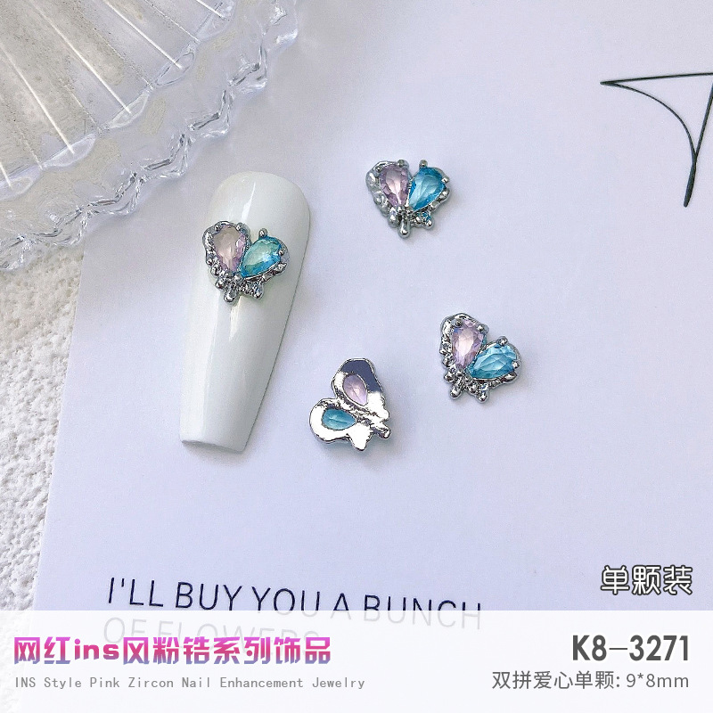 Nuevo LZ nail metal real circón joyería de lujo completo diamante corazón plata arco cadena de metal taladro de uñas