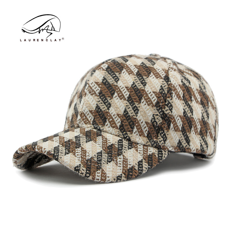 Sombrero de estilo coreano para hombres y mujeres otoño e invierno Nueva gorra de béisbol de tapa dura a cuadros lana retro gorra de pico protección solar sombrero de sol moda
