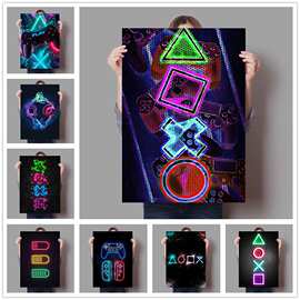 游戏室海报霓虹帆布画男孩游戏机图片艺术儿童卧室家居装饰画芯