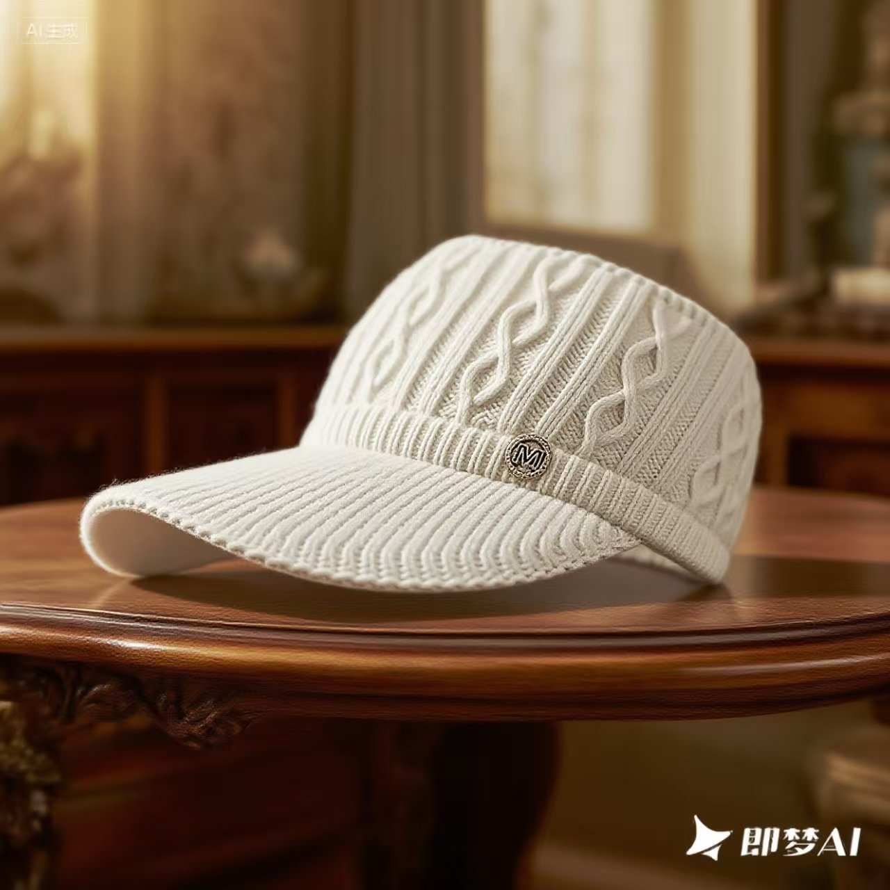M-brand open-top knitted hat for women, autumn and winter outdoor sports baseball cap with ponytail hole, casual woolen hat wholesale