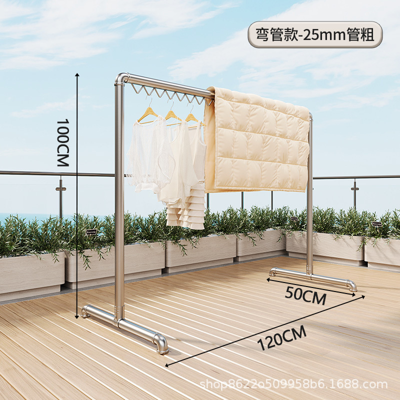亜鉛メッキ鋼管衣類乾燥ラック床置き垂直二本ロッド屋上屋外バルコニー強力な水道管家庭用衣類ラック|undefined
