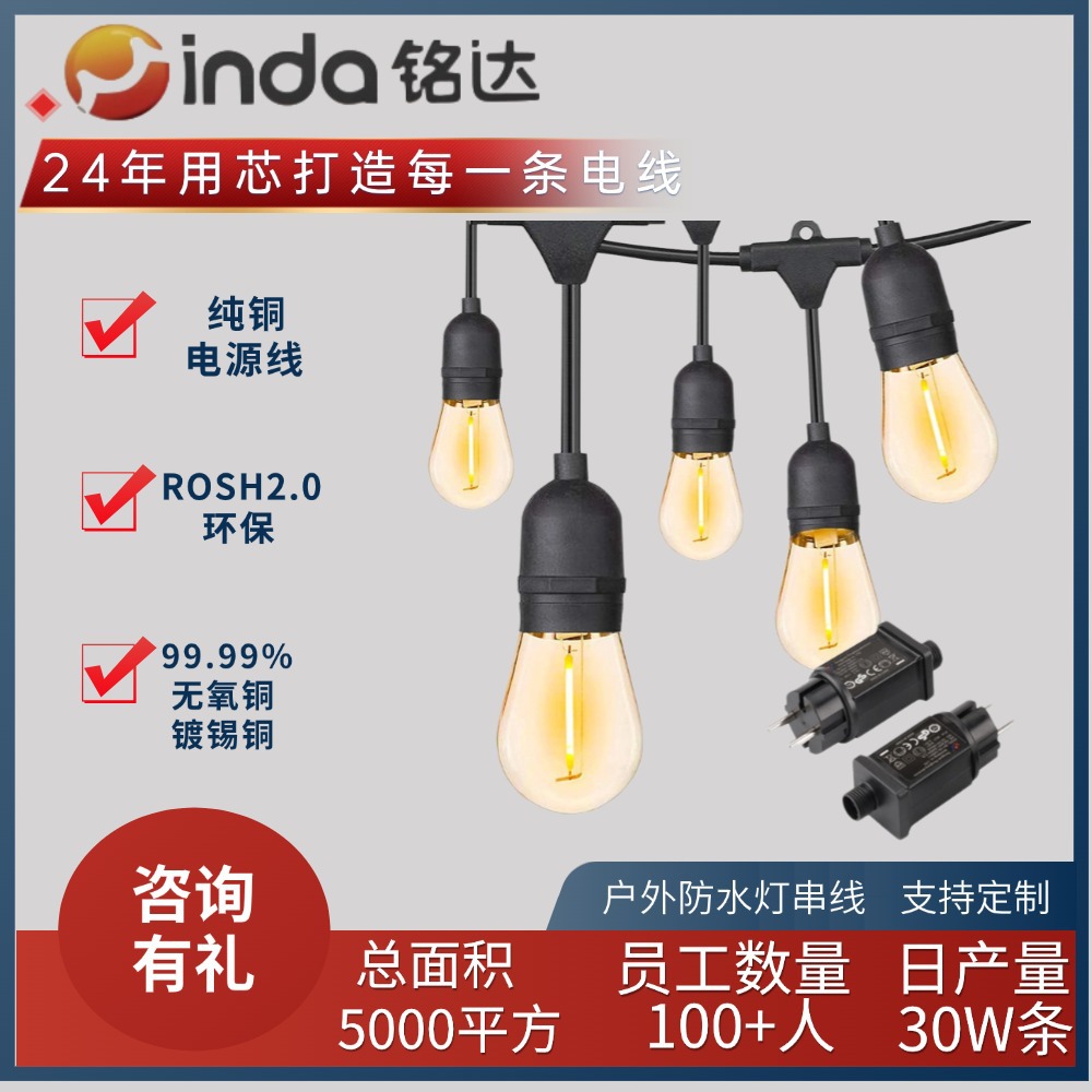 0.75平方E27透明灯串线 低压太阳能纯铜防水户外露营跑马灯线