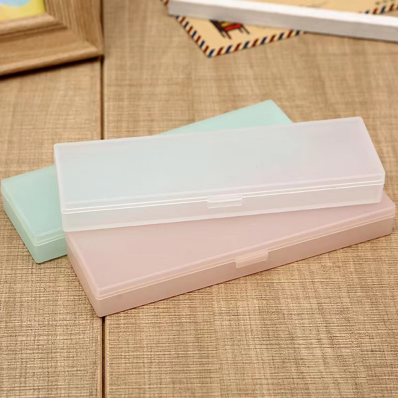 クリエイティブソリッドカラー透明文具箱 + 学生子供文具シンプルなマカロンフリップペンケースプラスチック小さなクリア|undefined