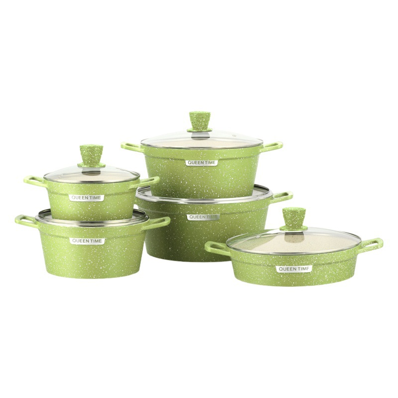 Shuaidebao comercio exterior de aluminio europeo y americano de mármol fundición a presión olla cocina olla de aluminio de 10 piezas traje al por mayor