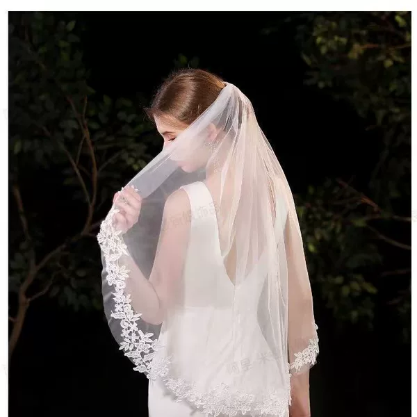 Bridal Wedding Veil Simple Single-Layer with Comb White Soft Net Lace Veil Wedding Travel Photo Headpiece