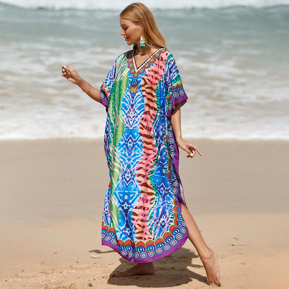 2022 nuevo rayón impreso blusa de playa bikini blusa playa abrigo transfronterizo Amazonas RZ01-1