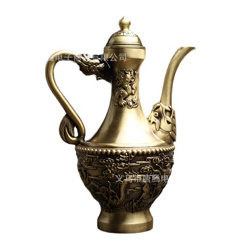 Brass dragon and phoenix wine pot home tabletop copper crafts ornaments pure copper double phoenix wine pot banquet wedding small copperware
