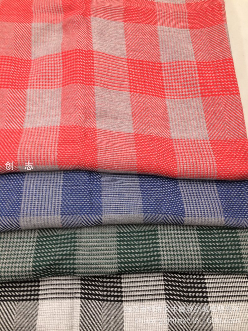 色织涤棉提花人字纹千鸟格暗纹布中老年装春夏秋衬衫连衣裙吊带衫