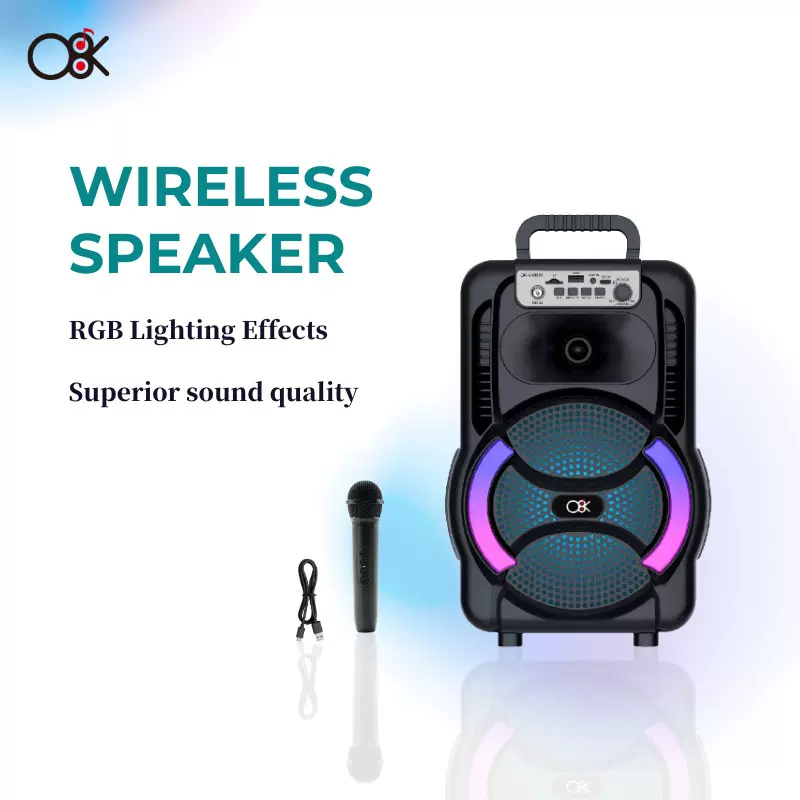 O8K 新款OK-8105W 8寸带无线麦音箱RGB户外广场舞K歌手提便携音响