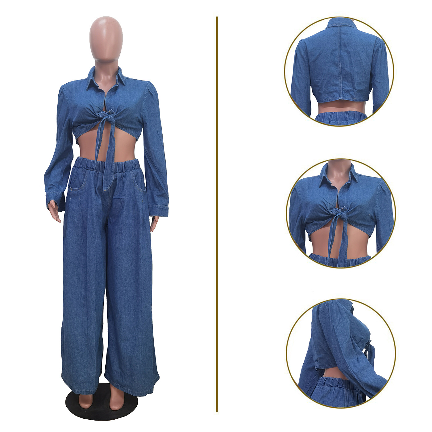 Damenbekleidung neuer lässiger Jeansanzug mit weitem Bein für Damen_voghion.com