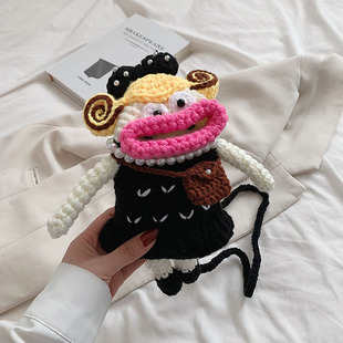 Internet Celebrous Big Mouth Bag Personality Ugly Cute Knitted Wool Finished Cartoon Sausage Mouth Mobile Phone Women's Bag Parent-Child Cross-Border Bag