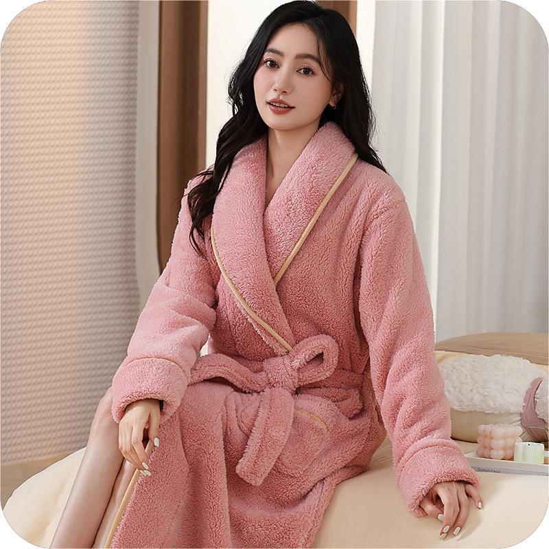 300g Thickened Women's Bathrobe 2025 Autumn and Winter Coral Fleece Long Bathrobe Warm Loungewear Cross-Border Wholesale Men's Dressing Gown