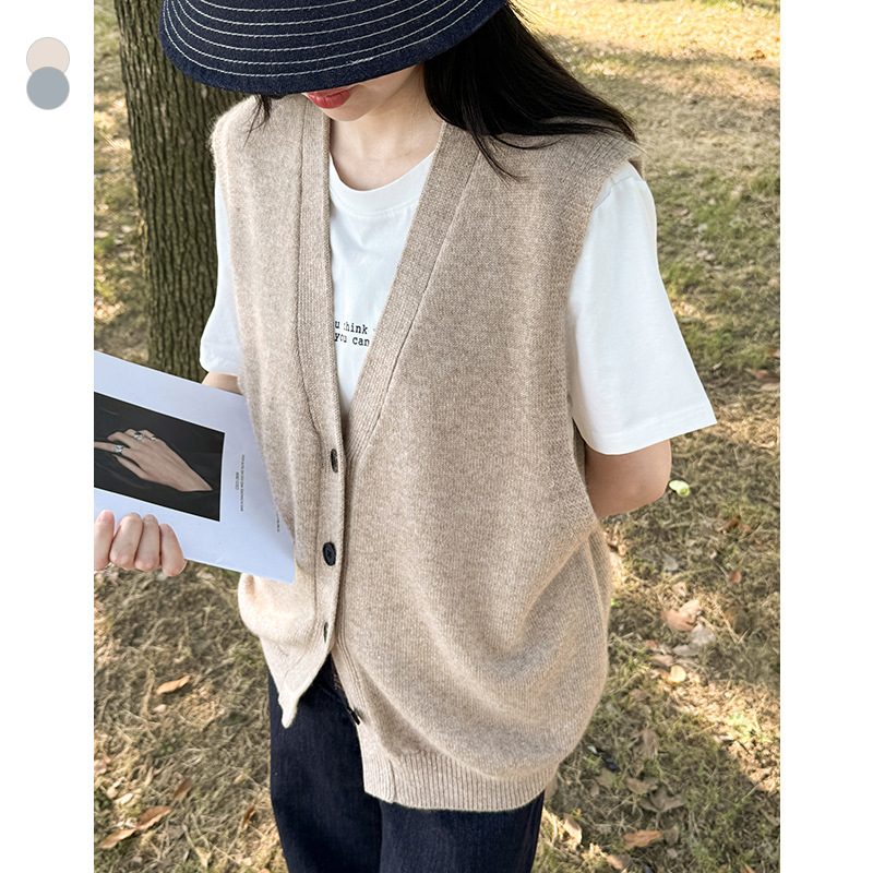 Plus Casual Stylish Knit Vest for Women, V-Neck Cardigan, Cashmere Sweater, Loose Oversized Vest
