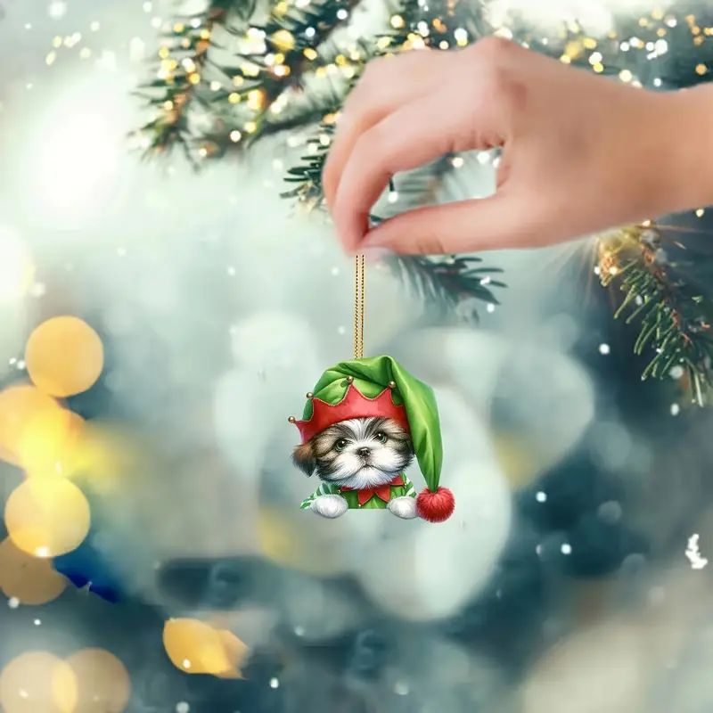 Creativo nuevo adorable cachorro de Navidad colgante de árbol de Navidad acrílico plano transfronterizo decoración de colgante de automóvil