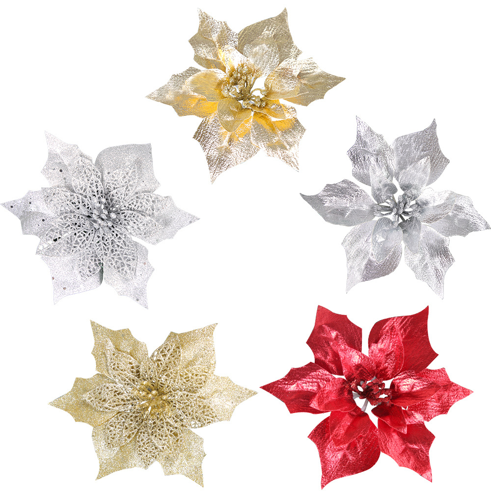 Natale nuovo oro rosa fiore di Natale albero di Natale decorazione accessori Natale festa layout cavo fiore artificiale di Natale_voghion.com