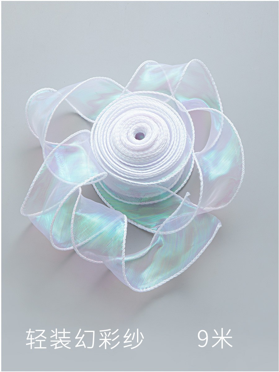 Fábrica al por mayor de color sólido gasa cinta arco nudo bolsa flor cinta copia borde gasa cinta flor embalaje fishtail hilo cinta