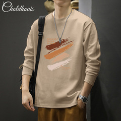 春秋200g重ポンド精櫛綿長袖tシャツ男性ファッションブランドのプリントがゆったりしています。